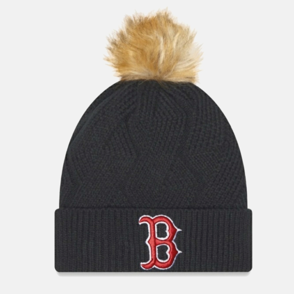 Navy Blue New Era Red Sox Snowy Knit Hat Women's